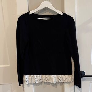 Ann Taylor Black Sweater with White Lace Hem